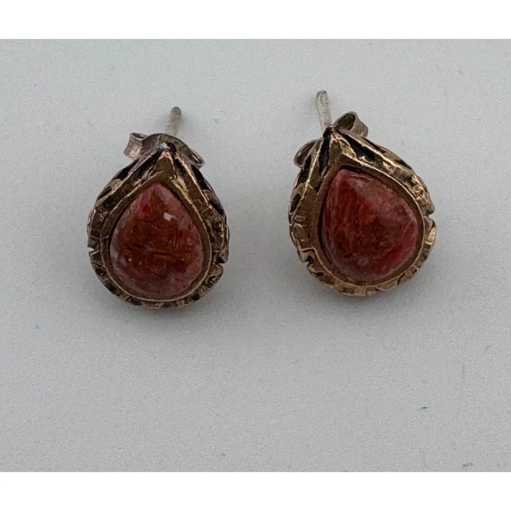 Barse Sterling Silver Teardrop‎ Red Stone Stud Earrings